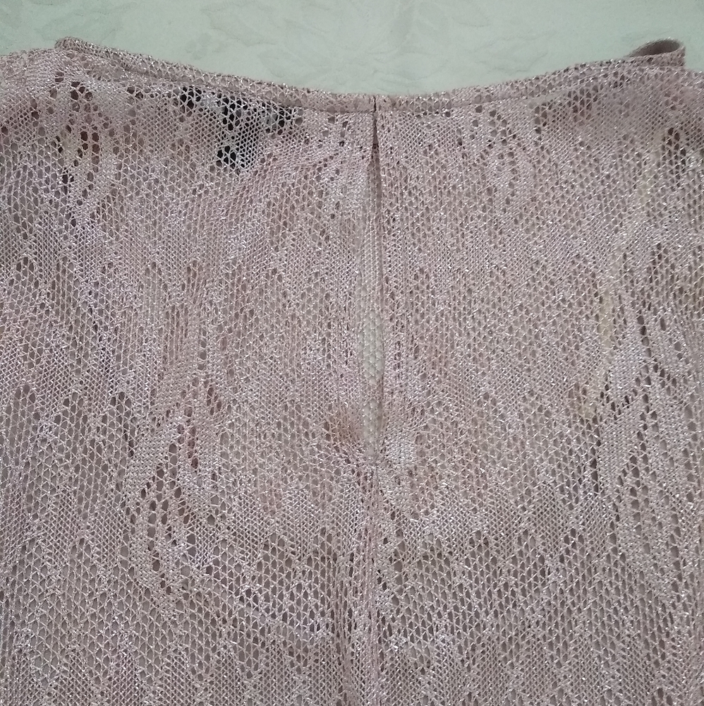 New🎀 Blouson fringe rose silver metallic lace floral sleeveless dress - Picture 7 of 10
